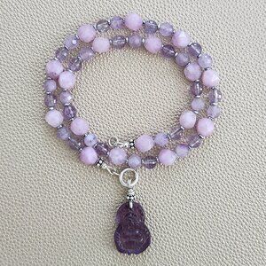 LAVENDER LOVE MULTI GEMSTONE NECKLACE W/ BUDDHA PENDANT--16"